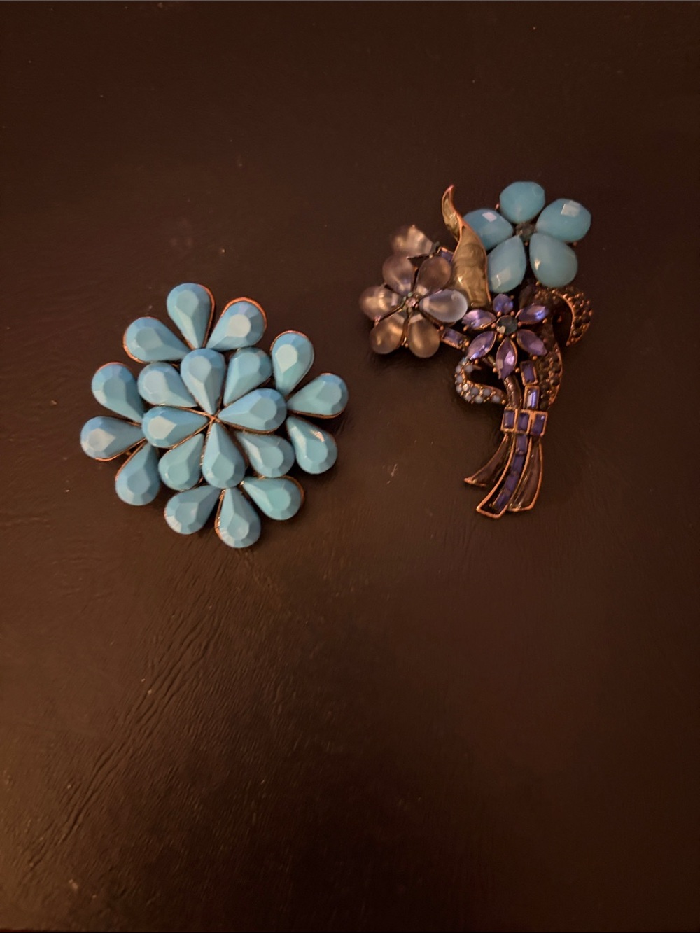 Vintage Blue Flower Brooches - Aqua Floral Pins